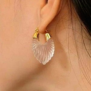 Gold plated copper & resin translucent shell earrings; nwot